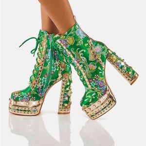 Azalea Wang Green Richie Rich Ankle Booties Size 7.5 US Womens